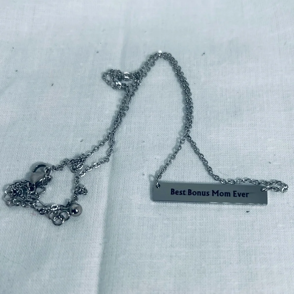 Best Bonus Mom Ever Titanium Stainless Steel Personal Bar Necklace Stepmom Retro